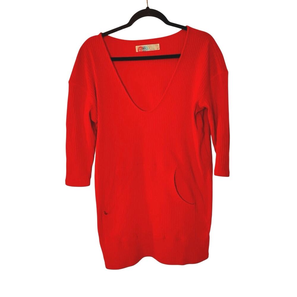 Free People Beach Ribbed 3/4 Sleeve Swim Coverup/Dress Orange SZ S